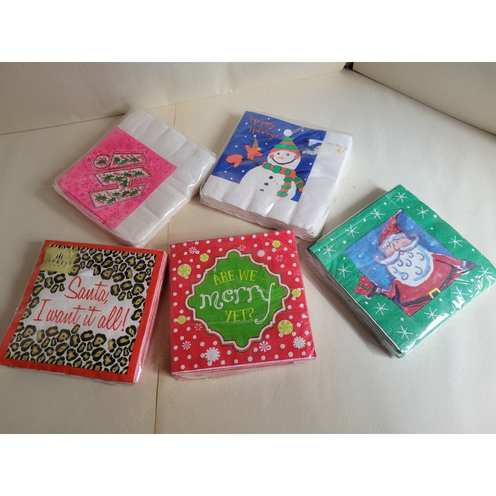 Vintage Christmas Paper Napkins Santa Snowman Leporad Holiday Party 5 Packages